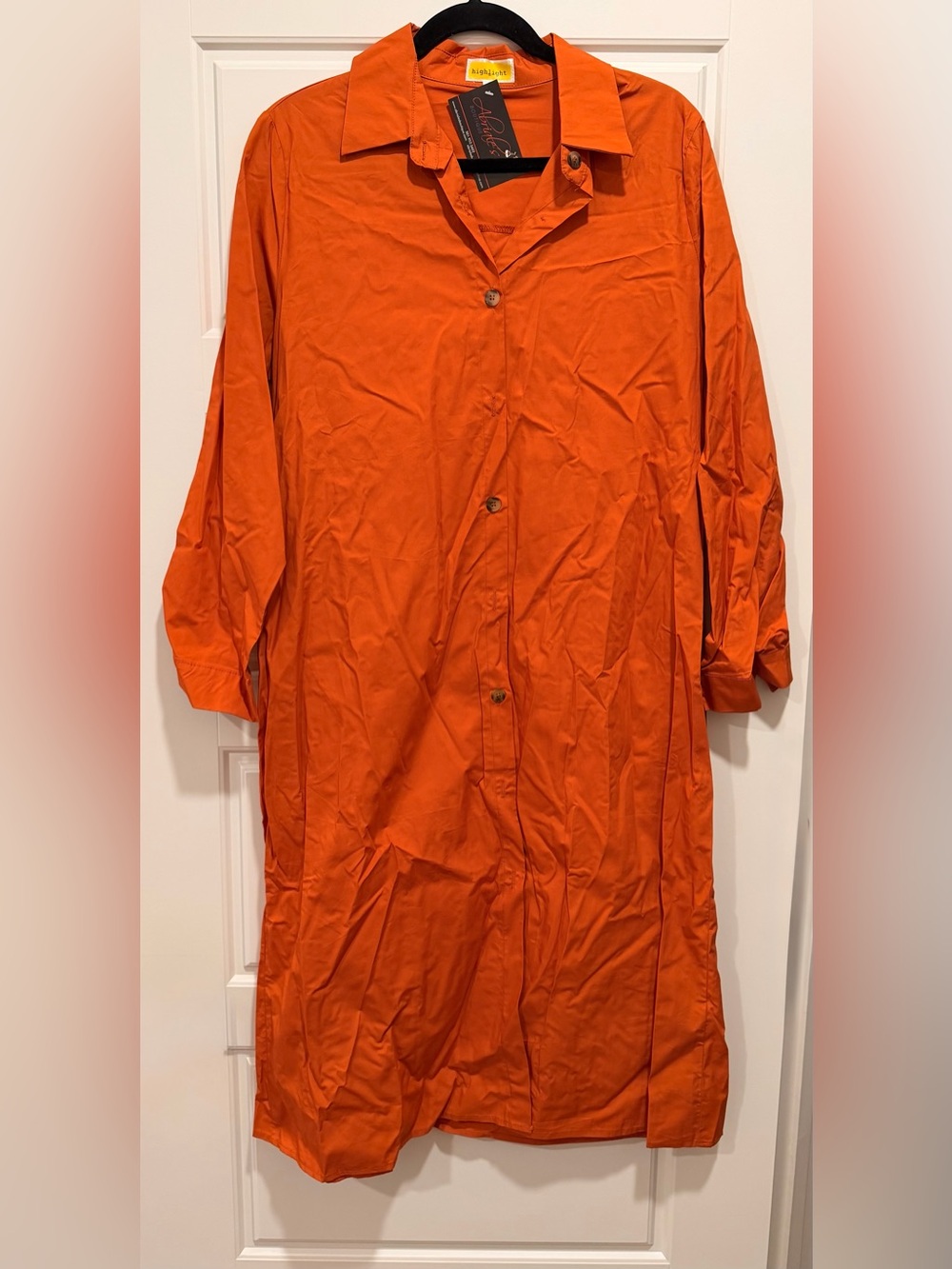 Women's Long-Sleeve Orange Button-Front Dress